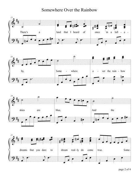 Somewhere Over The Rainbow Piano Solo From The Broadway Musical The Wizard Of Oz Page 2