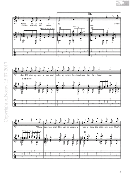Somewhere Over The Rainbow Sheet Music For Vocals And Guitar Page 2