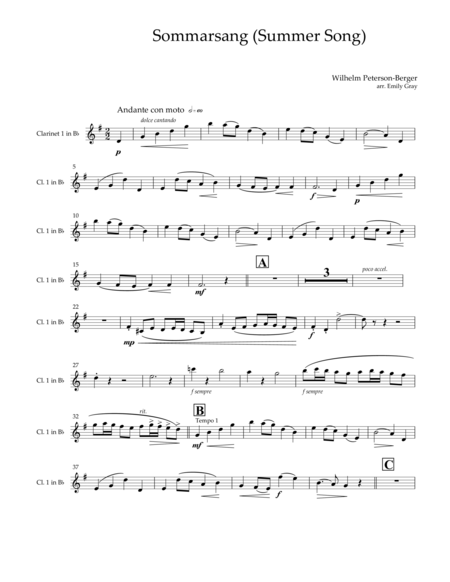 Sommarsang Summer Song For Clarinet Choir Parts Page 2