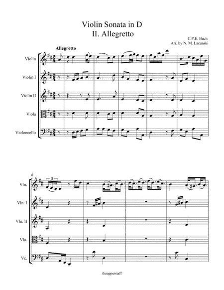 Sonata In D For Violin And String Quartet Ii Allegretto Page 2