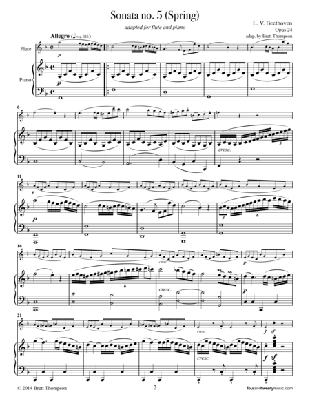 Sonata No 5 Spring Opus 24 Adapted For Flute And Piano Page 2