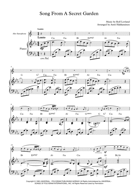 Song From A Secret Garden Alto Saxophone Piano Page 2