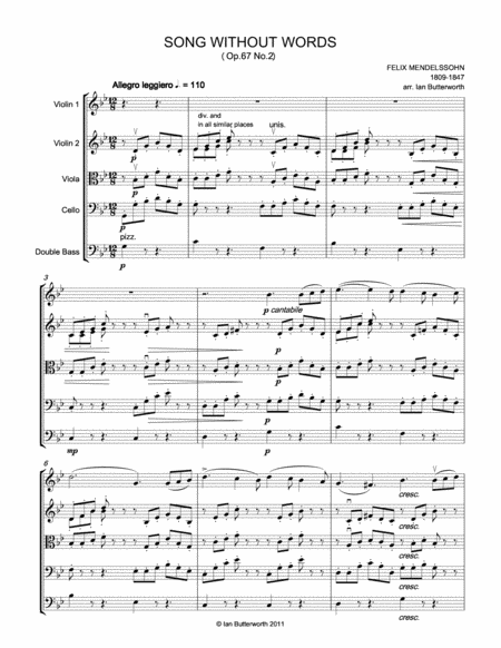 Song Without Words Op 67 No 2 For String Orchestra Page 2