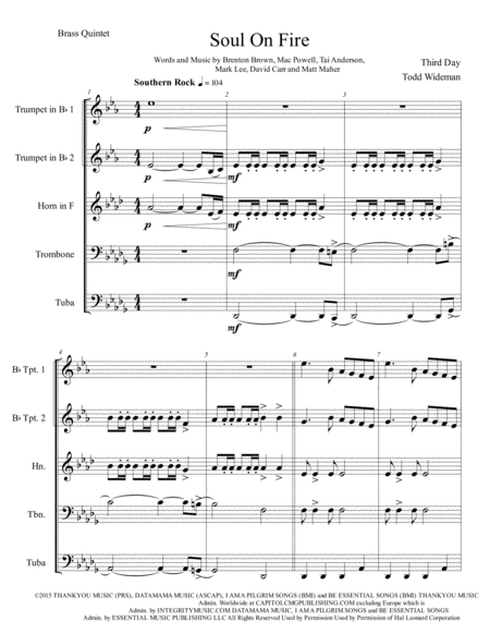 Soul On Fire By Third Day For Brass Quintet Page 2