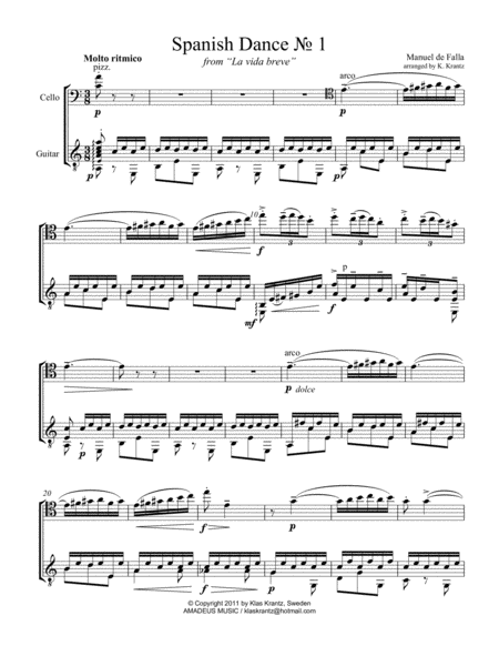 Spanish Dance No 1 From La Vida Breve For Cello And Guitar Page 2