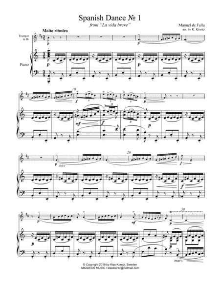 Spanish Dance No 1 From La Vida Breve For Trumpet In Bb And Piano Page 2