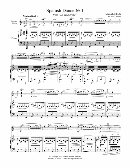 Spanish Dance No 1 From La Vida Breve For Violin Or Flute And Piano Page 2