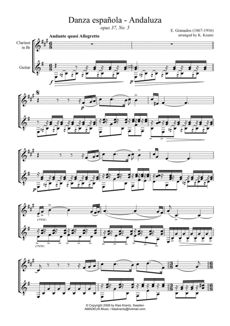 Spanish Dance No 5 For Clarinet In Bb And Guitar Page 2