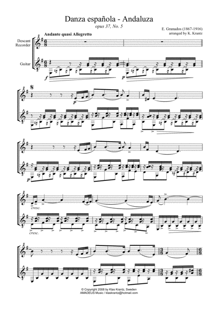 Spanish Dance No 5 For For Descant Recorder And Guitar Page 2