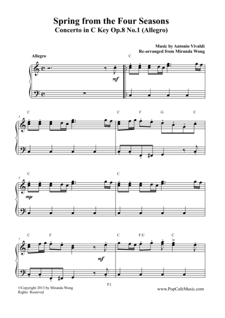 Spring From Four Seasons By Vivaldi C Key For Piano Solo Page 2