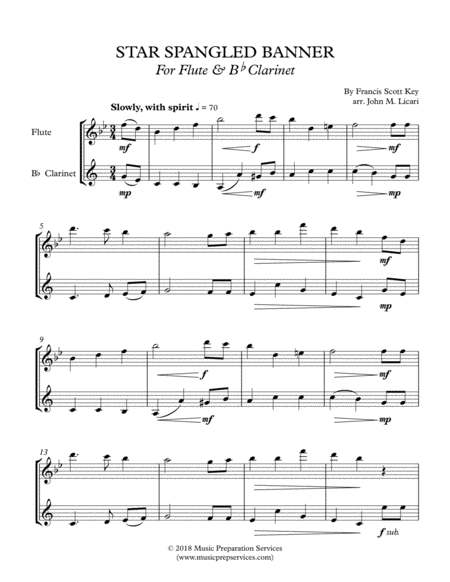 Star Spangled Banner Flute Clarinet Duet Page 2