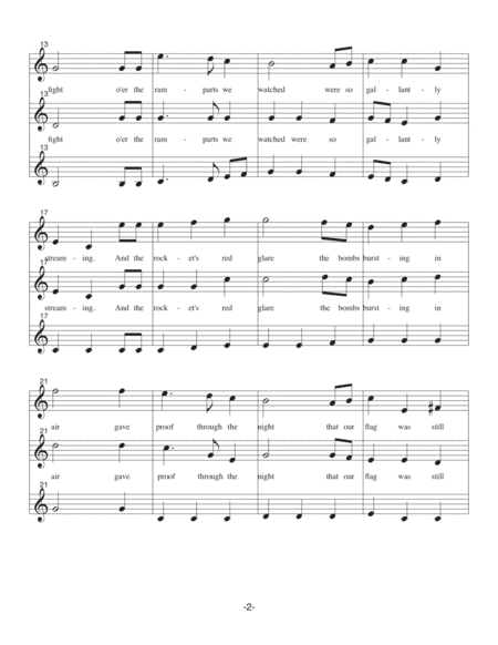 Star Spangled Banner Ssa A Cappella Page 2