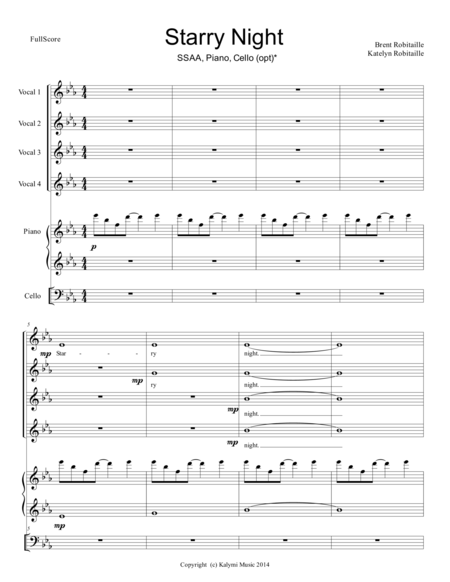 Starry Night Ssaa 4 Part Vocal Group Piano Cello Page 2