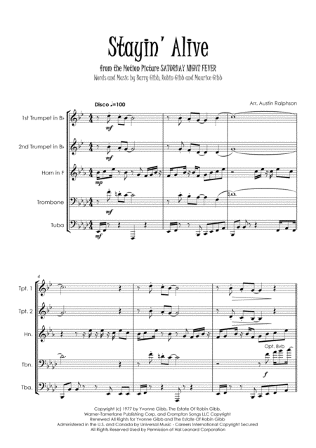 Stayin Alive From The Motion Picture Saturday Night Fever Brass Quintet Page 2