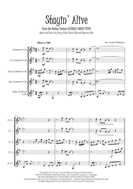 Stayin Alive From The Motion Picture Saturday Night Fever Clarinet Quintet Page 2