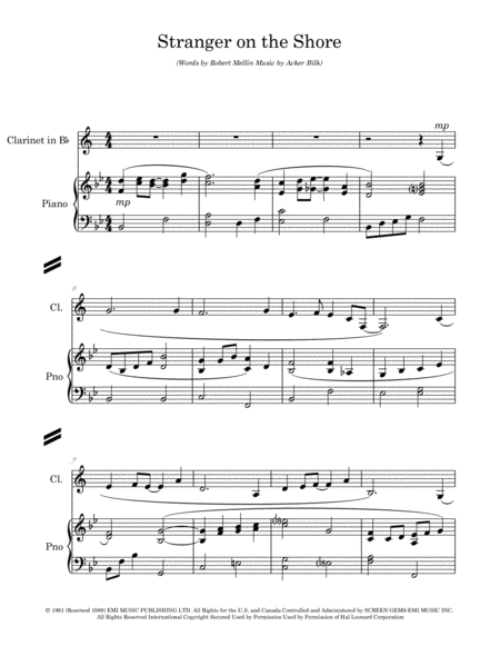 Stranger On The Shore Arranged For Easy Clarinet And Piano Page 2