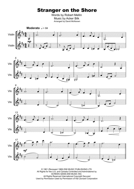 Stranger On The Shore Duet For Two Violins Page 2