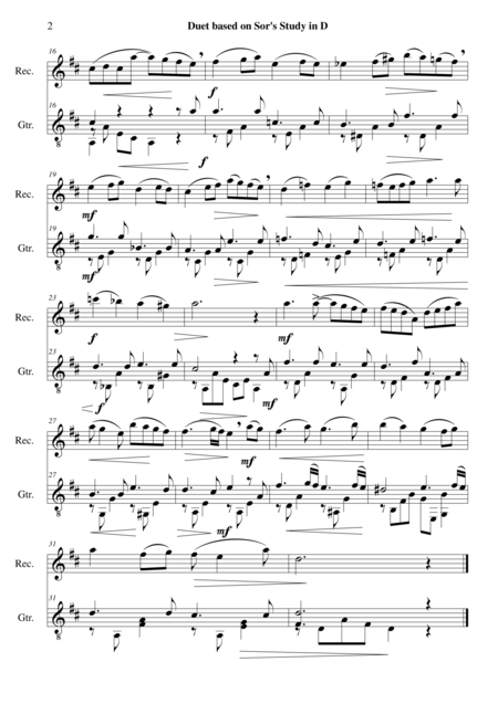 Study In D For Guitar With Added Tune For Alto Recorder Page 2