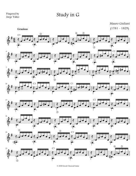 Study In G By Mauro Giuliani For Classical Guitar Page 2