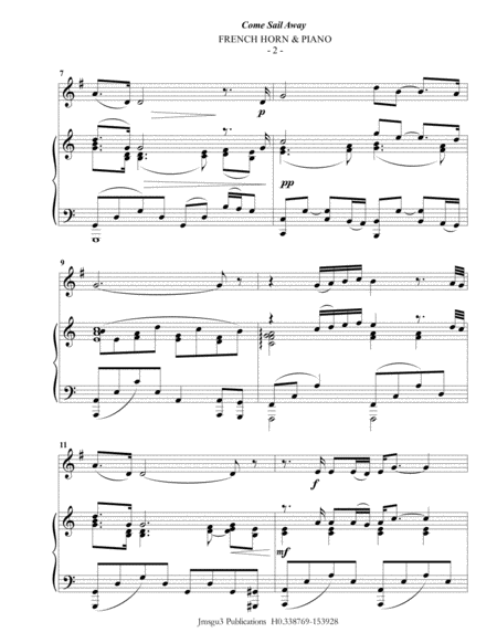 Styx Come Sail Away For French Horn Piano Page 2