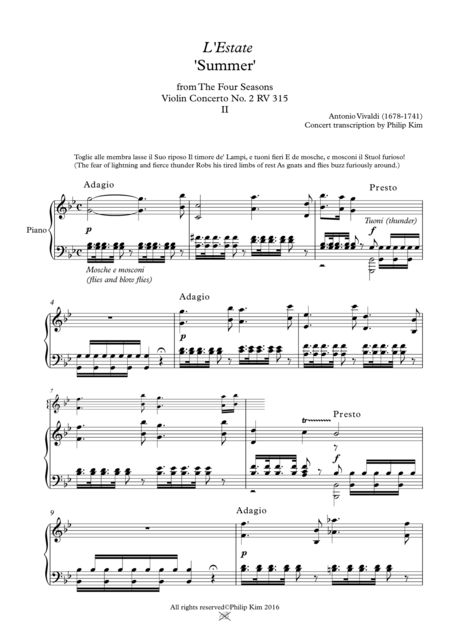 Summer 2nd Movement From The Four Seasons By Vivaldi For Piano Solo Page 2