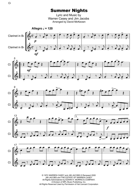 Summer Nights From Grease For Clarinet Duet Page 2
