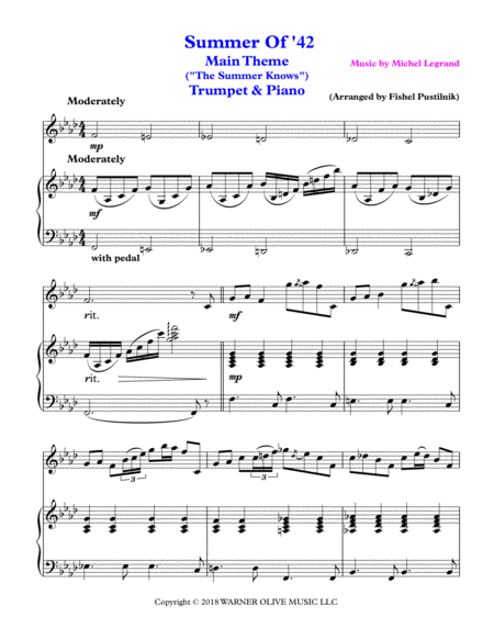 Summer Of 42 The Summer Knows For Trumpet And Piano Jazz Pop Arrangement Video Page 2