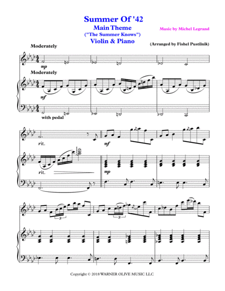Summer Of 42 The Summer Knows For Violin And Piano Jazz Pop Arrangement Video Page 2