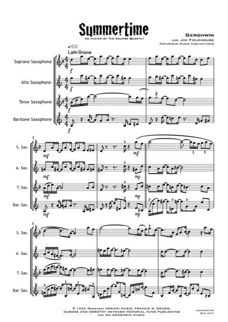 Summertime For Sax Quartet Page 2