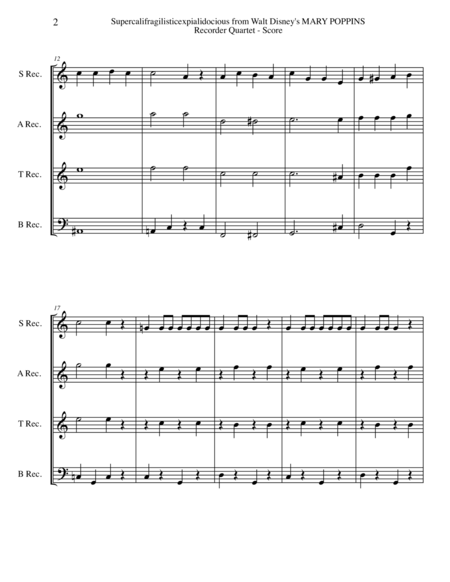 Supercalifragilisticexpialidocious From Walt Disneys Mary Poppins For Recorder Quartet Page 2