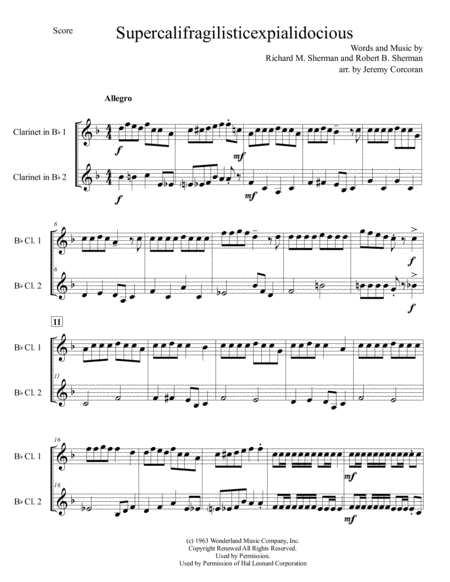 Supercalifragilisticexpialidocious From Walt Disneys Mary Poppins For Two Clarinets Page 2