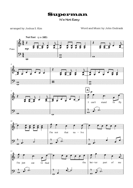 Superman Its Not Easy For Piano Solo With Full Lyrics Page 2