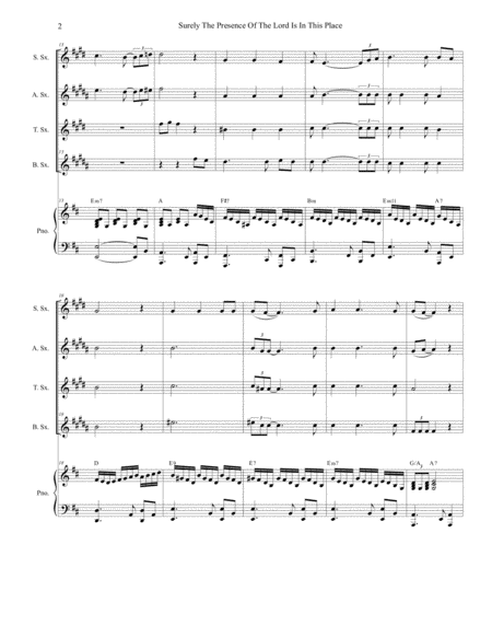 Surely The Presence Of The Lord Is In This Place For Saxophone Quartet And Piano Page 2