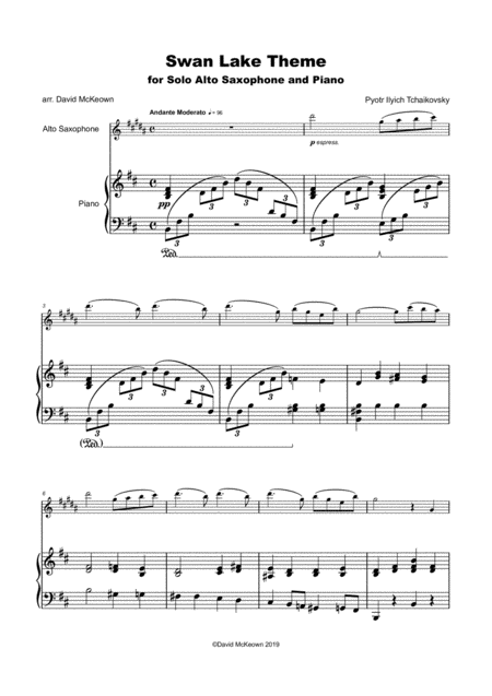 Swan Lake Theme For Solo Alto Saxophone And Piano Page 2