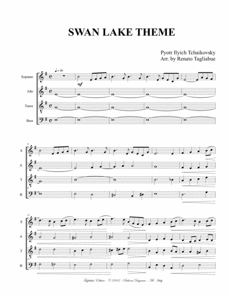 Swan Lake Theme Tchaikovsky Arr For Satb Choir In Vocalization Or Any Quartet In C Page 2