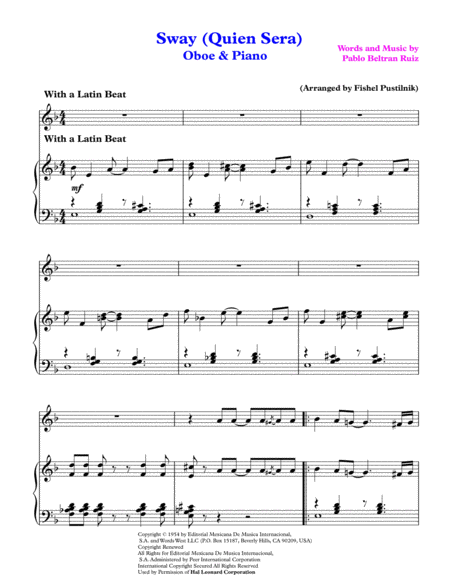 Sway Quien Sera For Oboe And Piano Jazz Pop Version Page 2