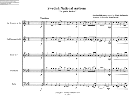 Swedish National Anthem Du Gamla Du Fria For Brass Quintet Page 2