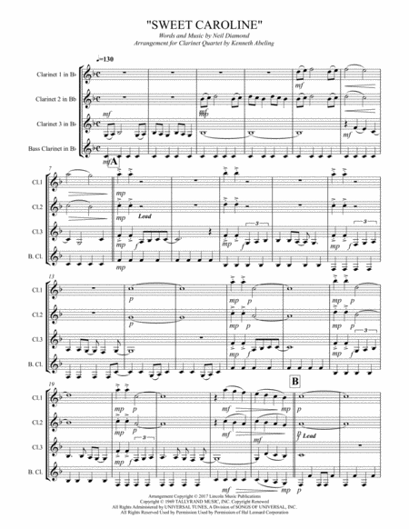 Sweet Caroline For Clarinet Quartet Page 2