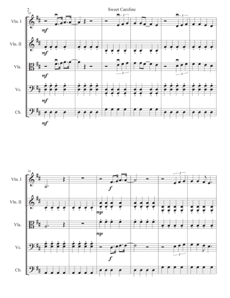 Sweet Caroline For String Orchestra Page 2