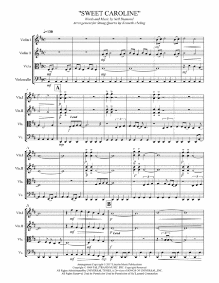 Sweet Caroline For String Quartet Page 2