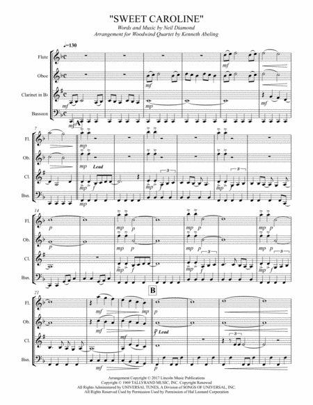 Sweet Caroline For Woodwind Quartet Page 2