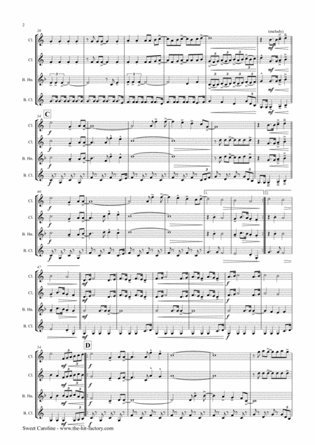 Sweet Caroline Neil Diamond Classic Clarinet Quartet Page 2