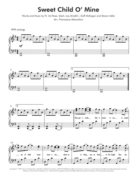 Sweet Child O Mine Intermediate Piano Page 2