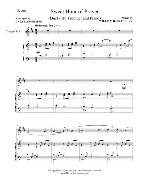 Sweet Hour Of Prayer Duet Bb Trumpet Piano With Score Part Page 2