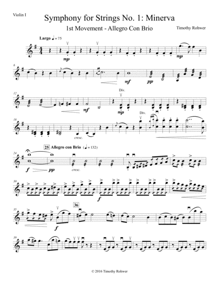 Symphony For Strings No 1 Minvera 1st Movement Allegro Con Brio Set Of Parts Page 2