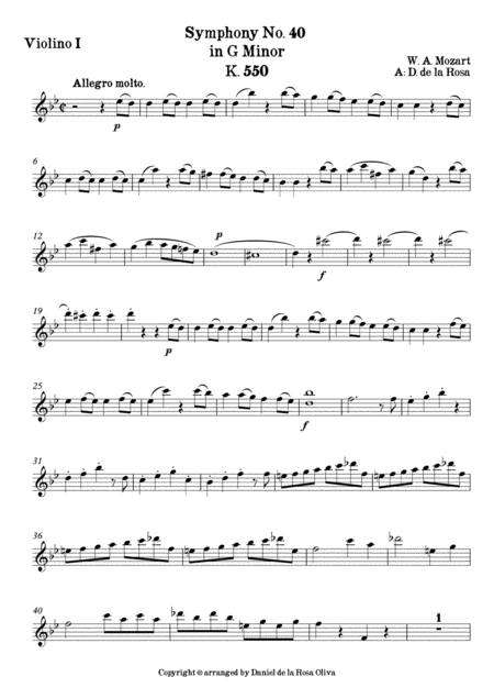 Symphony No 40 In G Minor K 550 I Allegro Molto W A Mozart For String Quartet Full Parts Page 2