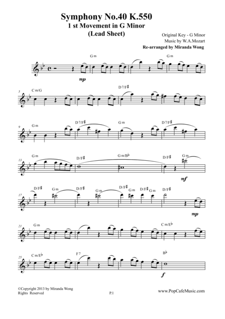 Symphony No 40 K 550 1st Movement In G Minor Lead Sheet Page 2