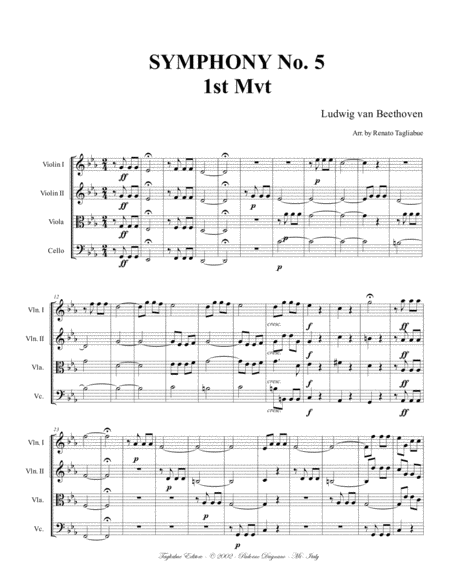 Symphony No 5 1st Mvt Arr For String Quartet With Parts Page 2