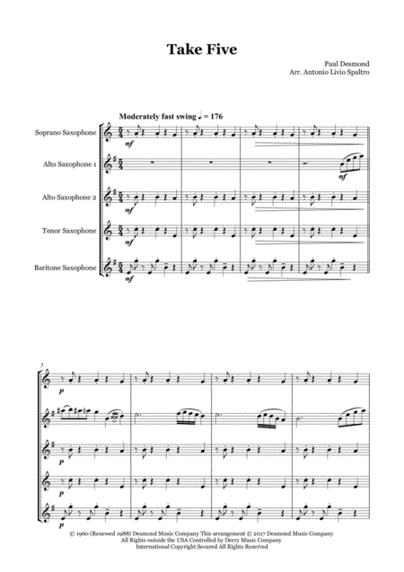 Take Five For Saxophone Quintet Page 2