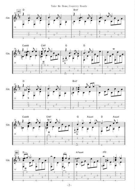 Take Me Home Country Roads John Denver Fingerstyle Guitar Page 2